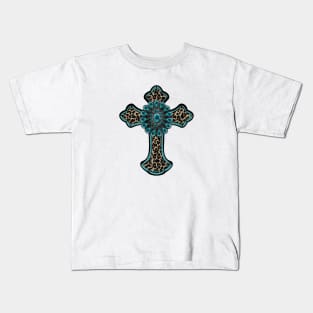 Turquoise Leopard Cross Kids T-Shirt